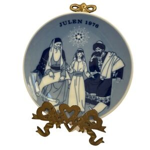 Porsgrund Norway Christmas Plate Jesus Temple 1976 Scandanavian Blue White